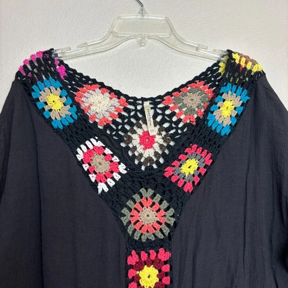 India Boutique Crochet Granny Square Womens One Size Black Boho Swimsuit Cover - Picture 2 of 11